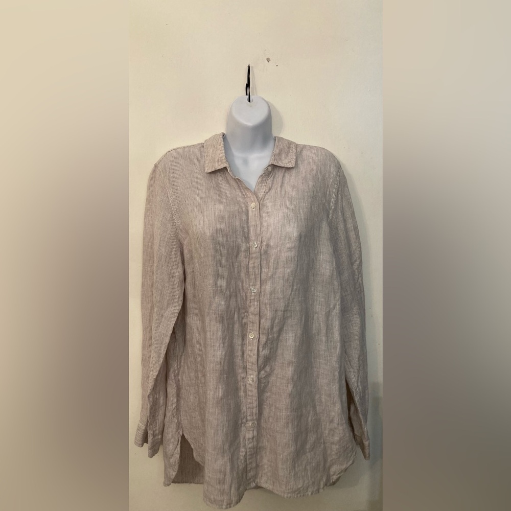 J. McLaughlin Cream Striped Shirt 100 percent linden
